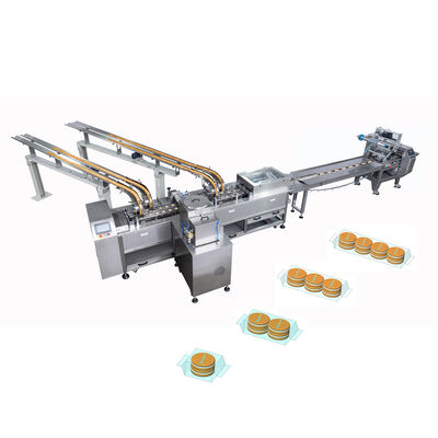 Guter Preis Automatische Sahne- oder Marmeladen-Sandwich-Keksmaschine mit Stapelverpackungsmaschine Online