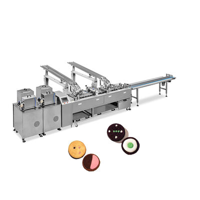 Goede prijs Dubbele Rij Koekjes Sandwich Machines Tweekleurige Koekjes Productiemachine 6.5KW Met Transportband online
