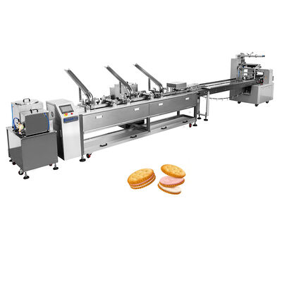 Buon prezzo Macchina per il panino di biscotti a una corsia 6.5KW 3+2 Cream Biscuit Making Machine con linea di imballaggio in pila in linea